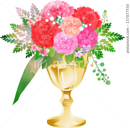 金色花瓶中的紅色康乃馨餐桌花束 137877550