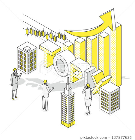 Illustration of TOPIX (Tokyo Stock Price Index) and rising stock prices 137877625