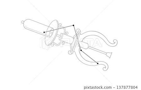單色線條畫，描繪了泵星座（一幅泵和星座線條的圖畫） 137877804