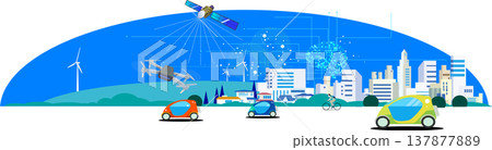 Vector illustrations of future smart cities and next-generation technologies (AI, drones, autonomous driving, renewable energy) Vector illustrations of future smart cities and next-generation technologies (AI, drones, autonomous driving, renewable energy) 137877889