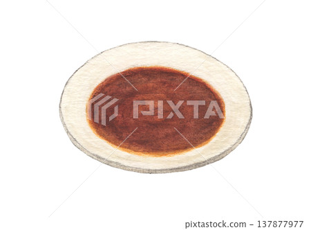 Soy sauce in a small dish (watercolor pencil illustration) 137877977