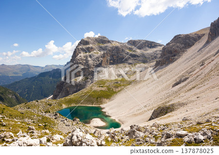 Natural lakes Bodenseen surrounded by rocky mountains in Sexten Dolomites Natural lakes Bodenseen surrounded by rocky mountains in Sexten Dolomites 137878025
