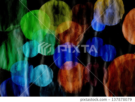 Abstract Watercolor Bubbles on Black Background, Colorful and Playful Design for Creative Projects 137878079