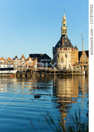 Hoofdtoren tower on Hoorn town harbor, Netherlands Hoofdtoren tower on Hoorn town harbor, Netherlands 137878092