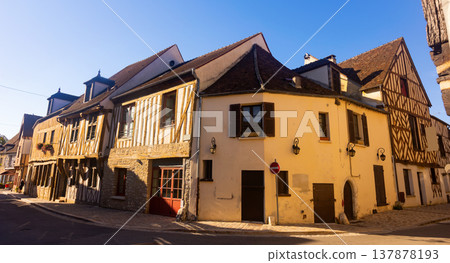 Ancient half-timbered residential houses in old town of Provins Ancient half-timbered residential houses in old town of Provins 137878193