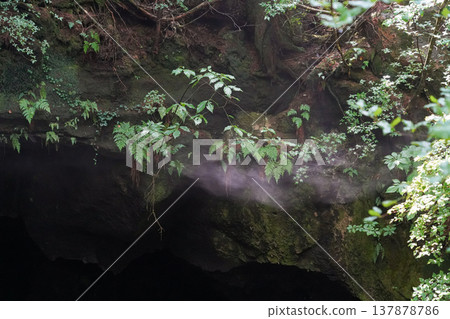 A mystical white mist drifts at the entrance to a deep cave. A mystical white mist drifts at the entrance to a deep cave. 137878786