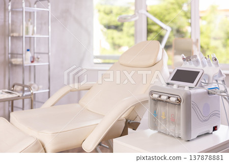Interior of clinics cosmetology, equipped with modern tools and multifunctional beauty machine Interior of clinics cosmetology, equipped with modern tools and multifunctional beauty machine 137878881