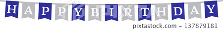 Birthday Celebration Garland Flags - Stylish Decorative Material - Blue & Silver 137879181