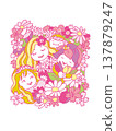 A cute girl and a flower ribbon 137879247