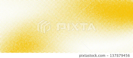 Yellow halftone grain texture. Faded dotted gradient pattern background. Grunge pixel cartoon overlay backdrop. Anime or manga golden wavy noise cover. Raster comic pop art gradation wallpaper. Vector 137879456