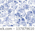 手繪水彩藍色花卉植物的無縫圖案。時尚的花卉壁紙。 137879610