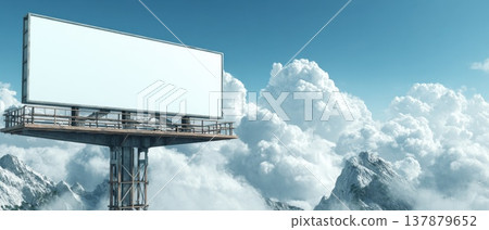 Digital Billboard on Mountain Overlook Surrounded by Clouds and Scenic Blue Sky Digital Billboard on Mountain Overlook Surrounded by Clouds and Scenic Blue Sky 137879652