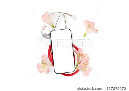 Stethoscope and flowers are arranged to honor nurses, isolated, PNG Stethoscope and flowers are arranged to honor nurses, isolated, PNG 137879970