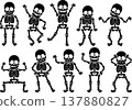 A collection of poses featuring the silhouettes of comical skeleton characters. 137880827