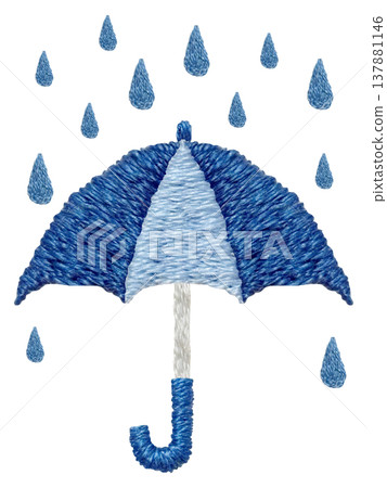[Umbrella and Rain] Hand-embroidered illustration material 137881146