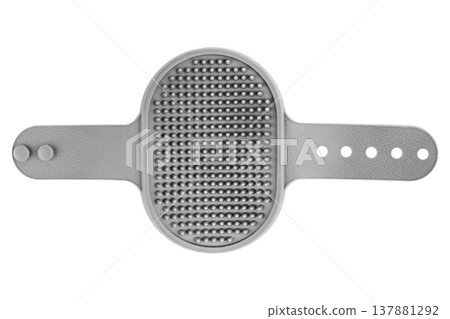 Gray silicone brush or massager for pets isolated on white background Gray silicone brush or massager for pets isolated on white background 137881292