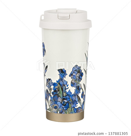 Light thermos with a pattern of flowers Light thermos with a pattern of flowers 137881305