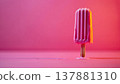 Pink popsicle, minimalist macro, spiky texture and strong rim lighting on flat plane 137881310