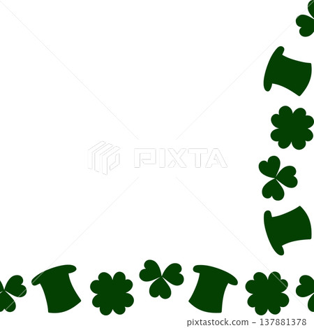 Shamrock Silhouette Quatrefoil and Replicons Hat Corner Frame Border Monochrome Copy space Template. Isolated Vector illustration Greetings Thematic Cards decor, social media template, labels, banner Shamrock Silhouette Quatrefoil and Replicons Hat Corner Frame Border Monochrome Copy space Template. Isolated Vector illustration Greetings Thematic Cards decor, social media template, labels, banner 137881378
