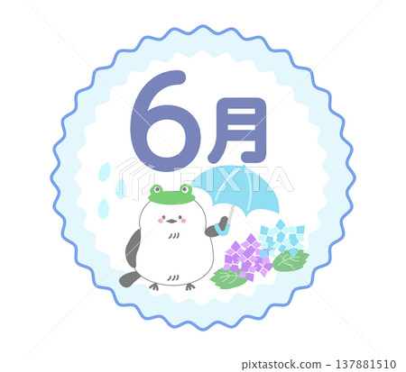 Long-tailed tit (Shimaenaga) June, helmet-shaped sticker, cute illustration, blue. 137881510