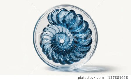 Blue bio engine inspired spiral structure in glass dish Blue bio engine inspired spiral structure in glass dish 137881638