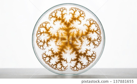 Intricate fractal growth pattern of a microbial colony in a petri dish Intricate fractal growth pattern of a microbial colony in a petri dish 137881655