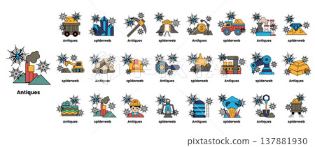 Cartoon mining icons show extraction processes 137881930