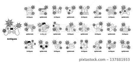 Black-and-white icons show antique objects and symbols Black-and-white icons show antique objects and symbols 137881933