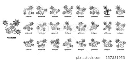 Black-and-white floral outlines arranged in a grid 137881953