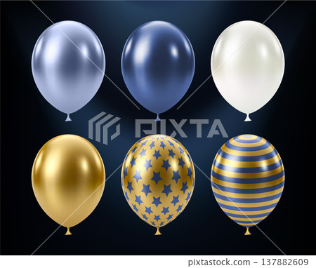 Blue Gold balloon. Luxury realistic balloons set. 137882609