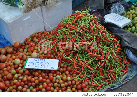 Chili peppers for sale at the market Chili peppers for sale at the market 137882844