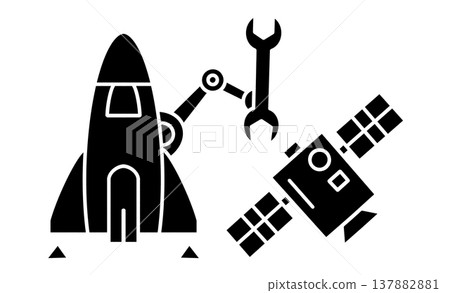 利用在軌服務進行衛星維修維護的圖片。 137882881