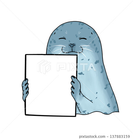 A seal holding a board, smiling. 137883159