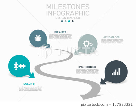 Winding path infographic template with circular map pin icons for business process visualization. Vector illustration. Winding path infographic template with circular map pin icons for business process visualization. Vector illustration. 137883321