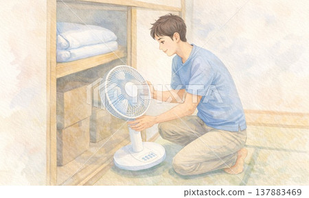 夏日來臨前的一天：從儲藏室拿出電扇，準備迎接夏日的到來。 137883469