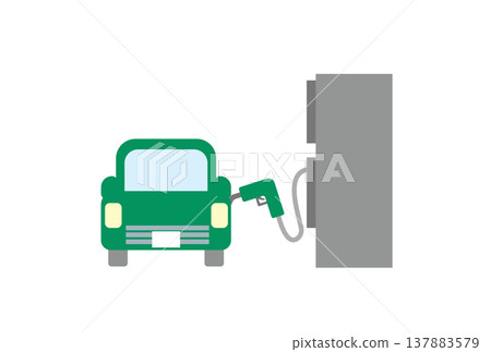 An illustration of someone filling up their car with diesel fuel at a gas station. 137883579
