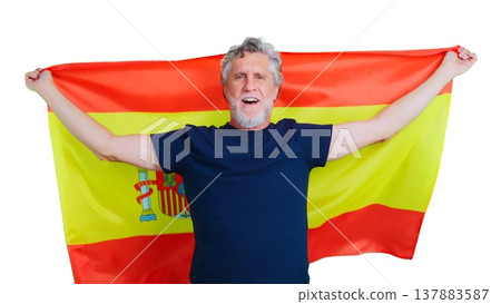 Cheering man celebrating Spain national flag support 137883587