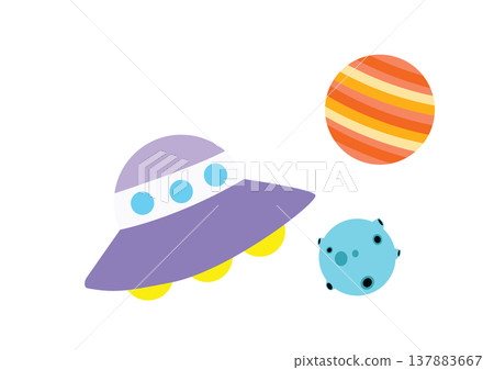一幅簡單可愛的UFO插圖 一幅簡單可愛的UFO插圖 137883667