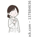 手繪插圖，描繪了一位身穿白大褂的女醫護人員，她一隻手放在胸口，正在指導病人。 137884636