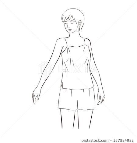 Line drawing illustration of a woman doing skincare. Line drawing illustration of a woman doing skincare. 137884982