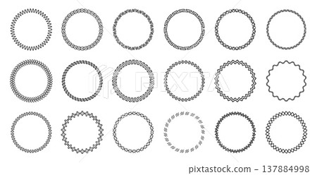 Decorative circular frame set, geometric ornamental borders, black outline badge wreath collection. Invitation, logo, label, certificate, wedding, packaging, branding. Vector illustration. Decorative circular frame set, geometric ornamental borders, black outline badge wreath collection. Invitation, logo, label, certificate, wedding, packaging, branding. Vector illustration. 137884998