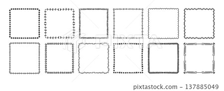 Frame doodle stroke and borders square frames with border corner separators. Ornament decorative pattern and wavy zigzag dots with chain flourish corners. Arrow frame vector and set borders. Frame doodle stroke and borders square frames with border corner separators. Ornament decorative pattern and wavy zigzag dots with chain flourish corners. Arrow frame vector and set borders. 137885049