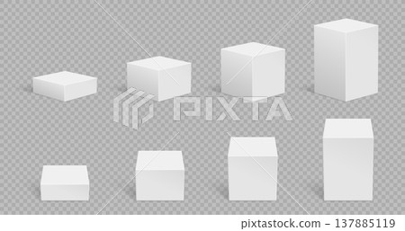 Cubes 3d realistic and box cube boxes with set pedestal podium. Stand stage platform and plinth vector mockup with blank white geometric. Shape cubes shadow and transparent background box. Cubes 3d realistic and box cube boxes with set pedestal podium. Stand stage platform and plinth vector mockup with blank white geometric. Shape cubes shadow and transparent background box. 137885119