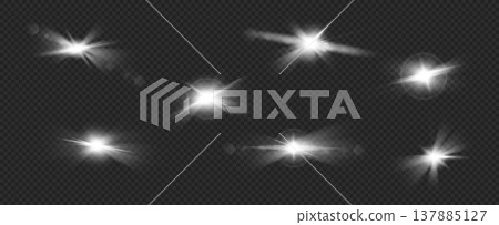 Light glow glare with flare ray flares and shine flash burst. Halo bokeh lens with optical starburst sparkle and glint gleam beam. Bright streak light with effect overlay flare and shimmer. 137885127