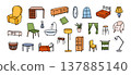 Hand drawn furniture icon set with colorful chairs and cozy decor for interior design apps, home decor clipart, and scandinavian or living room illustration art 137885140