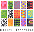 Psychedelic poster background with optical spirals and geometric cubes for retro wallpaper branding, vibrant packaging design, and groovy social media or banner templates 137885143