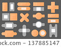 Bandage and adhesive plaster set for first aid wound protection banners, medical clinic apps, and pharmacy safety or emergency instruction template design 137885147
