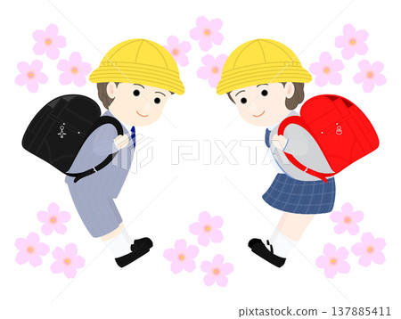 攜帶學校牢房的小學男孩和女孩 137885411