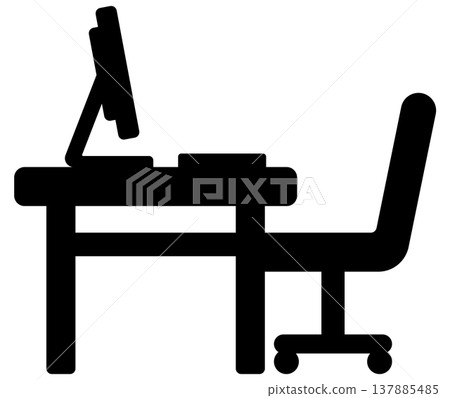 簡單的桌面電腦圖示（顯示器、工作環境、辦公室） 137885485