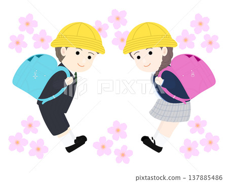 攜帶學校牢房的小學男孩和女孩 攜帶學校牢房的小學男孩和女孩 137885486